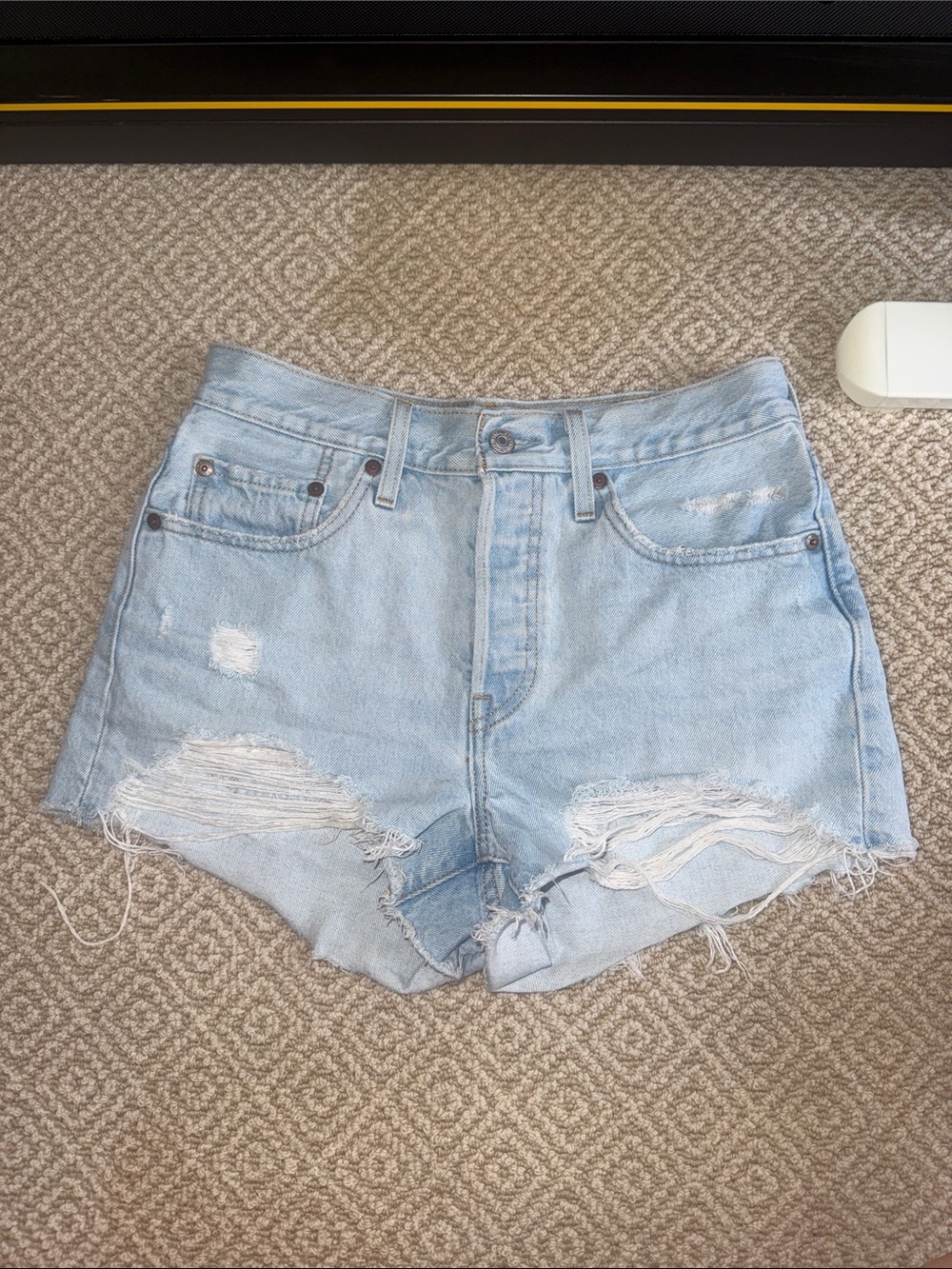 Levi's Light Wash Distressed High-Rise Denim Shorts